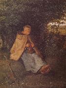 Jean Francois Millet Shepherdess sewing the sweater oil